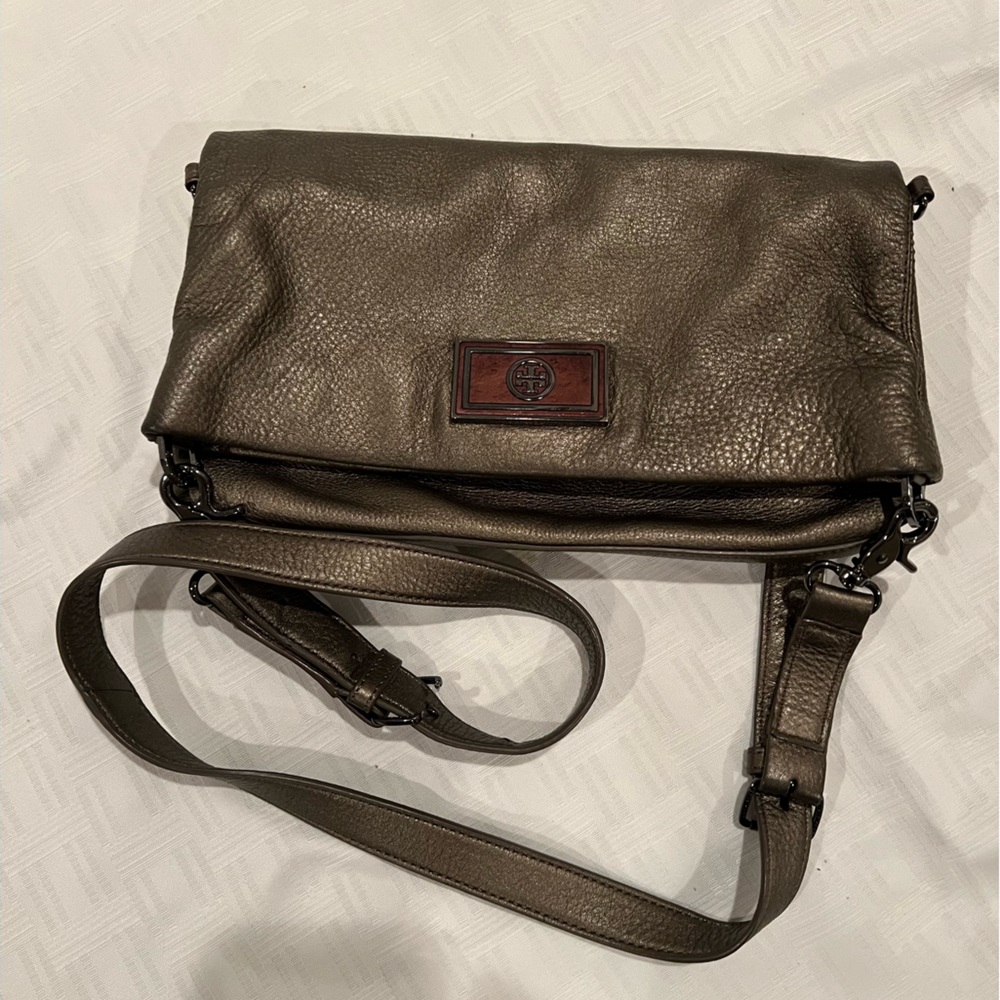 Brown and Silver Crossbody Bag with Adjustable Strap